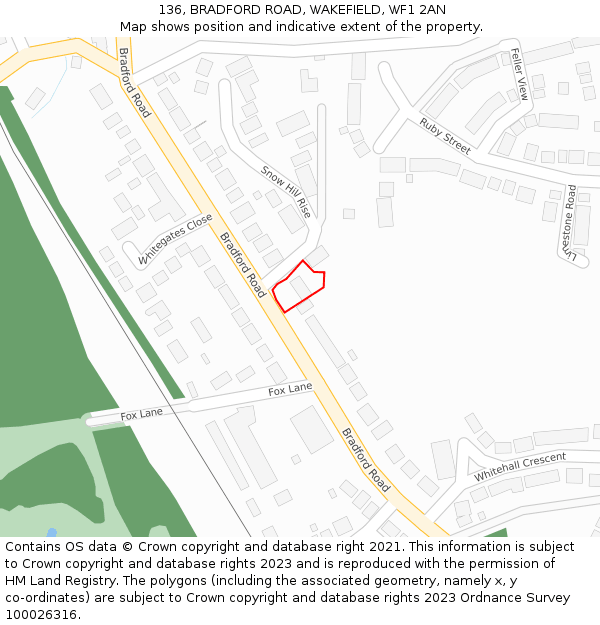 136, BRADFORD ROAD, WAKEFIELD, WF1 2AN: Location map and indicative extent of plot