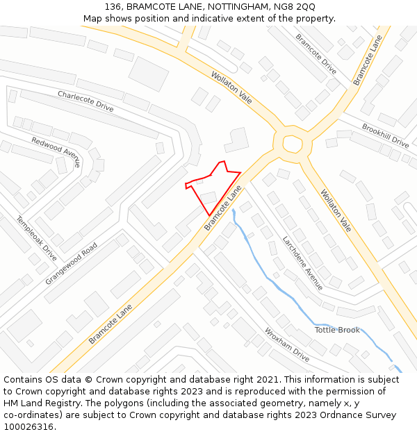 136, BRAMCOTE LANE, NOTTINGHAM, NG8 2QQ: Location map and indicative extent of plot