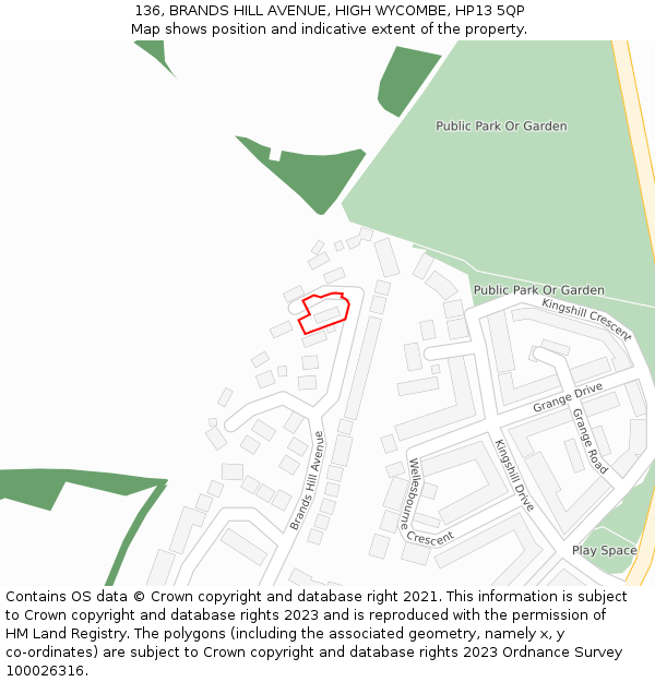 136, BRANDS HILL AVENUE, HIGH WYCOMBE, HP13 5QP: Location map and indicative extent of plot