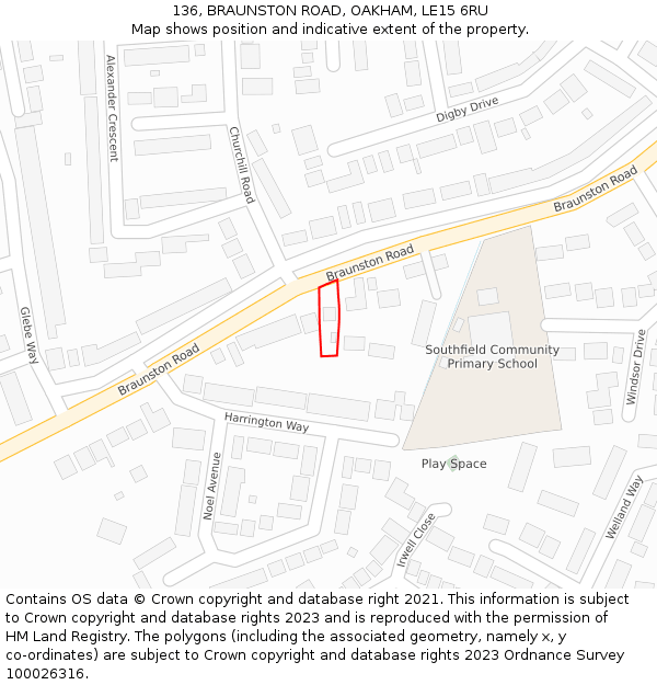 136, BRAUNSTON ROAD, OAKHAM, LE15 6RU: Location map and indicative extent of plot