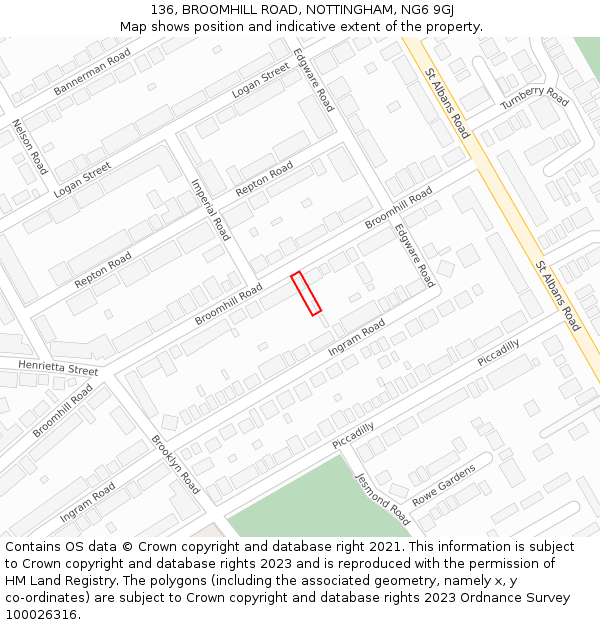 136, BROOMHILL ROAD, NOTTINGHAM, NG6 9GJ: Location map and indicative extent of plot