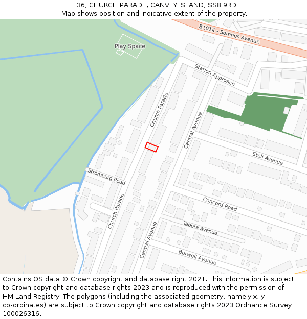 136, CHURCH PARADE, CANVEY ISLAND, SS8 9RD: Location map and indicative extent of plot