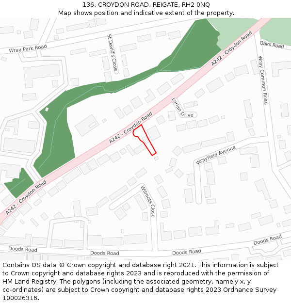 136, CROYDON ROAD, REIGATE, RH2 0NQ: Location map and indicative extent of plot