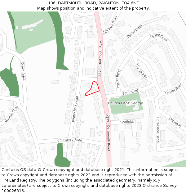 136, DARTMOUTH ROAD, PAIGNTON, TQ4 6NE: Location map and indicative extent of plot