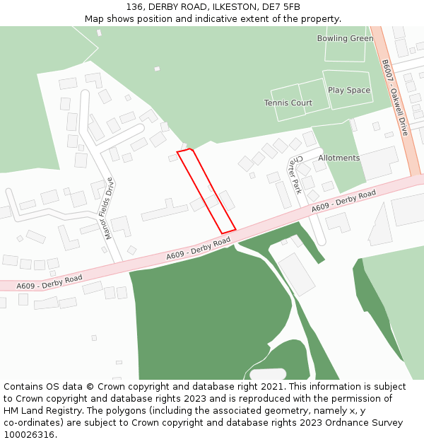 136, DERBY ROAD, ILKESTON, DE7 5FB: Location map and indicative extent of plot