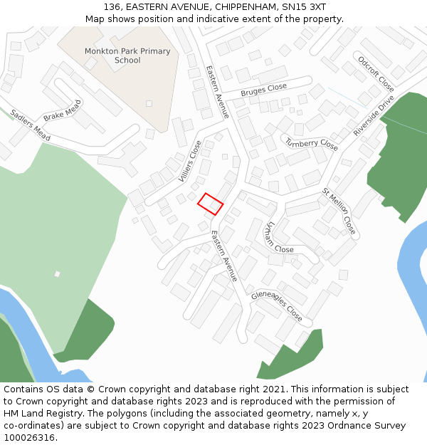 136, EASTERN AVENUE, CHIPPENHAM, SN15 3XT: Location map and indicative extent of plot