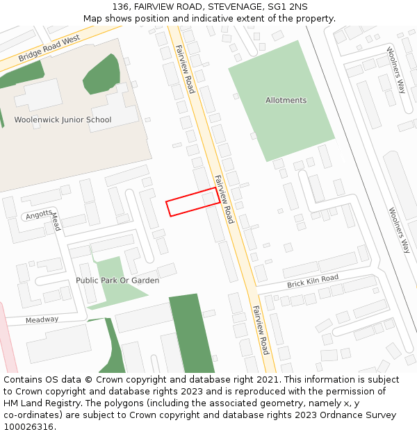 136, FAIRVIEW ROAD, STEVENAGE, SG1 2NS: Location map and indicative extent of plot