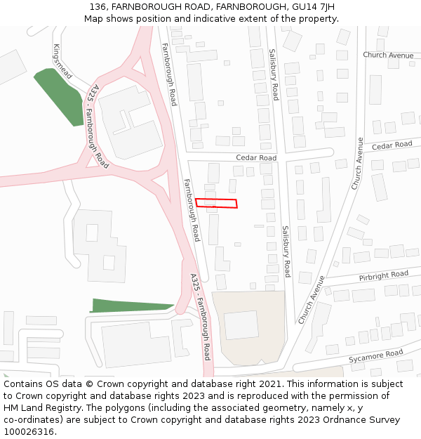 136, FARNBOROUGH ROAD, FARNBOROUGH, GU14 7JH: Location map and indicative extent of plot