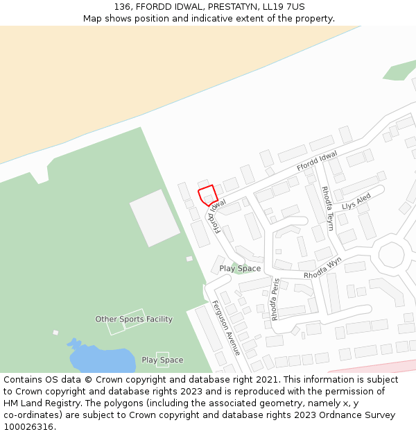 136, FFORDD IDWAL, PRESTATYN, LL19 7US: Location map and indicative extent of plot