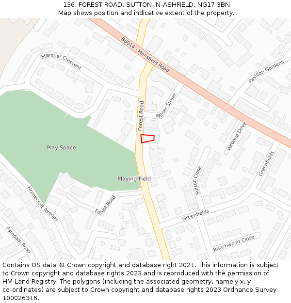 136, FOREST ROAD, SUTTON-IN-ASHFIELD, NG17 3BN: Location map and indicative extent of plot