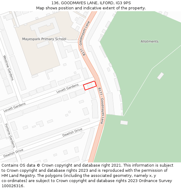 136, GOODMAYES LANE, ILFORD, IG3 9PS: Location map and indicative extent of plot
