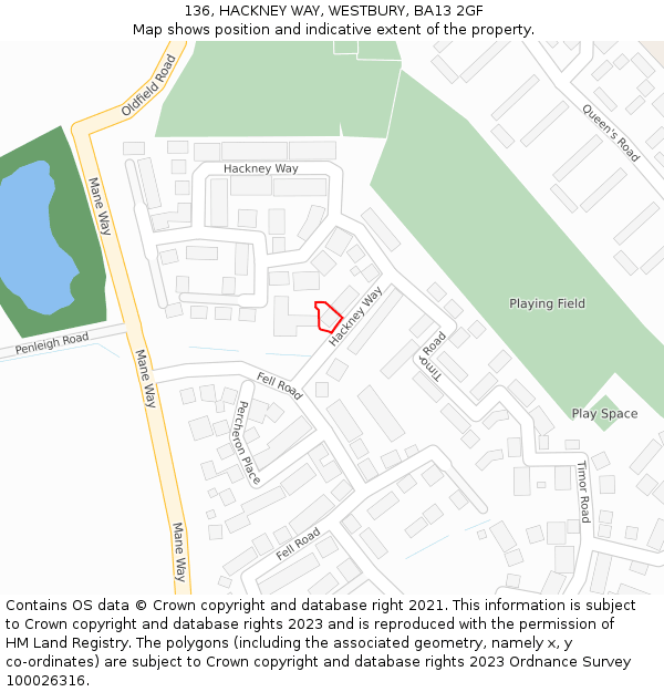 136, HACKNEY WAY, WESTBURY, BA13 2GF: Location map and indicative extent of plot