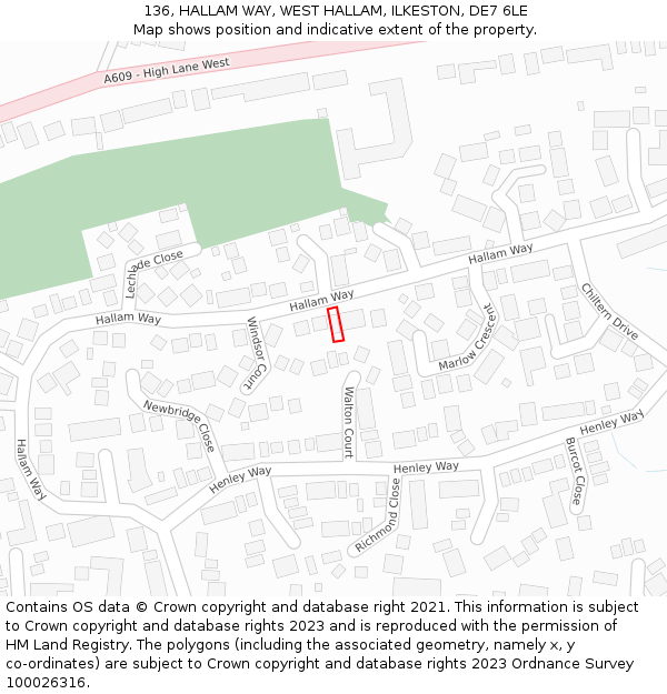 136, HALLAM WAY, WEST HALLAM, ILKESTON, DE7 6LE: Location map and indicative extent of plot