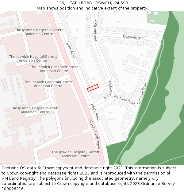 136, HEATH ROAD, IPSWICH, IP4 5SR: Location map and indicative extent of plot