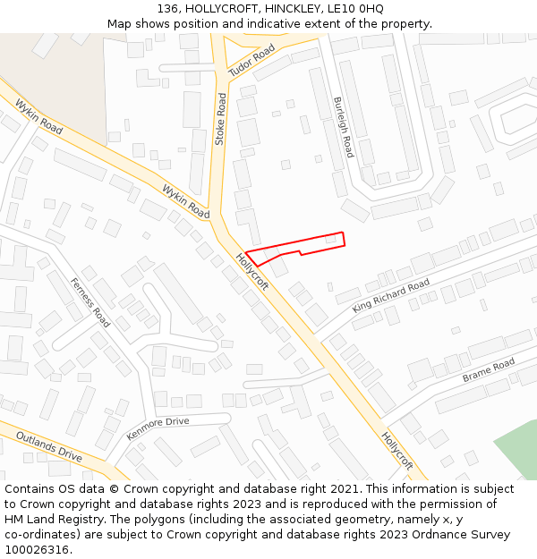 136, HOLLYCROFT, HINCKLEY, LE10 0HQ: Location map and indicative extent of plot