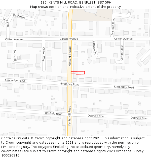 136, KENTS HILL ROAD, BENFLEET, SS7 5PH: Location map and indicative extent of plot