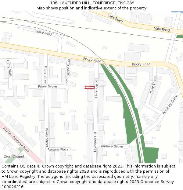 136, LAVENDER HILL, TONBRIDGE, TN9 2AY: Location map and indicative extent of plot