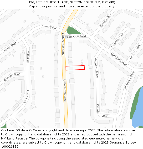 136, LITTLE SUTTON LANE, SUTTON COLDFIELD, B75 6PQ: Location map and indicative extent of plot