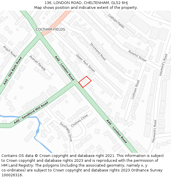 136, LONDON ROAD, CHELTENHAM, GL52 6HJ: Location map and indicative extent of plot