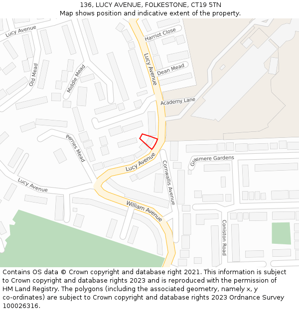 136, LUCY AVENUE, FOLKESTONE, CT19 5TN: Location map and indicative extent of plot