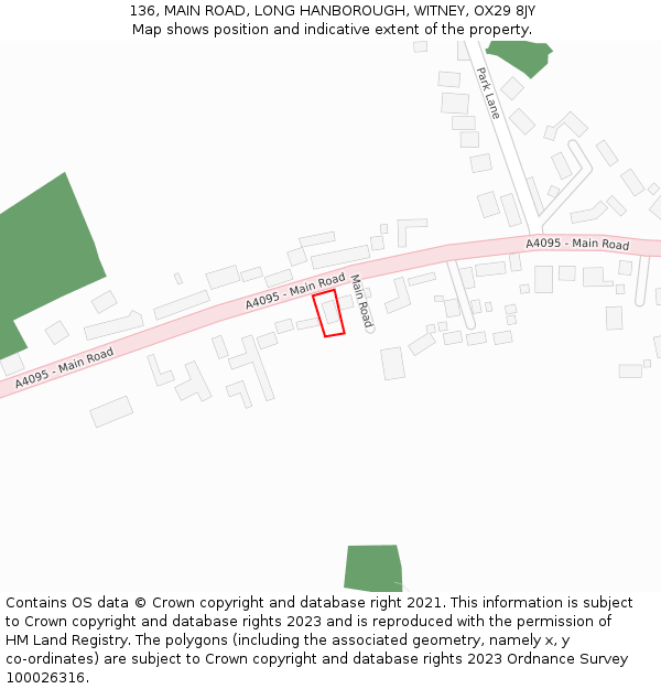 136, MAIN ROAD, LONG HANBOROUGH, WITNEY, OX29 8JY: Location map and indicative extent of plot