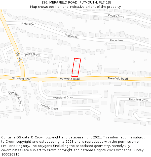 136, MERAFIELD ROAD, PLYMOUTH, PL7 1SJ: Location map and indicative extent of plot