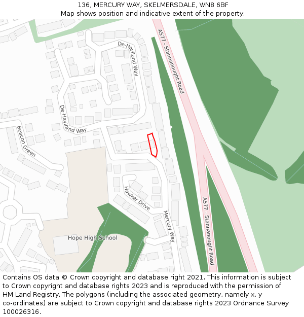 136, MERCURY WAY, SKELMERSDALE, WN8 6BF: Location map and indicative extent of plot