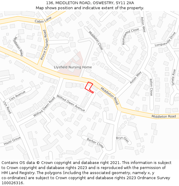 136, MIDDLETON ROAD, OSWESTRY, SY11 2XA: Location map and indicative extent of plot