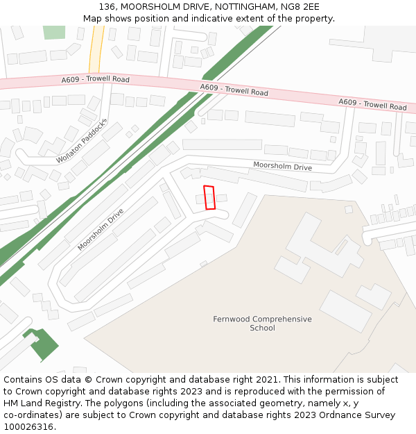 136, MOORSHOLM DRIVE, NOTTINGHAM, NG8 2EE: Location map and indicative extent of plot