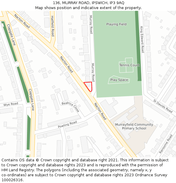 136, MURRAY ROAD, IPSWICH, IP3 9AQ: Location map and indicative extent of plot