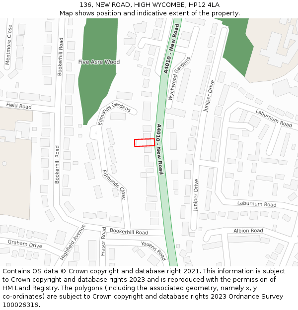 136, NEW ROAD, HIGH WYCOMBE, HP12 4LA: Location map and indicative extent of plot