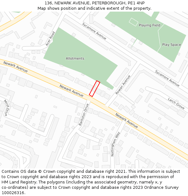 136, NEWARK AVENUE, PETERBOROUGH, PE1 4NP: Location map and indicative extent of plot