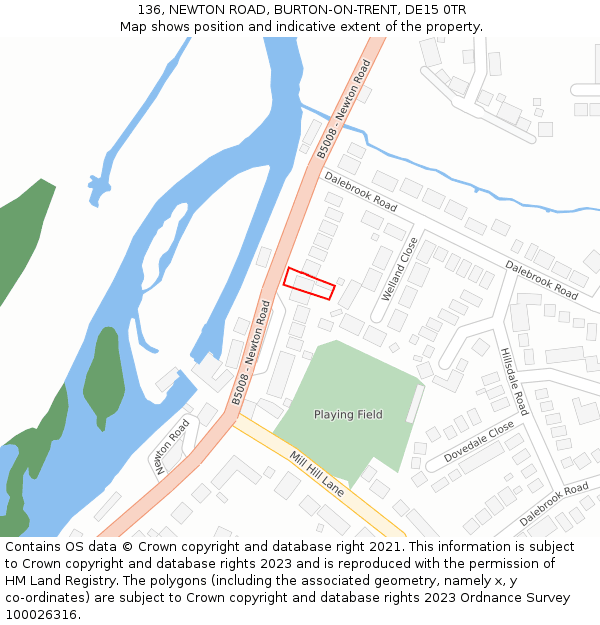 136, NEWTON ROAD, BURTON-ON-TRENT, DE15 0TR: Location map and indicative extent of plot