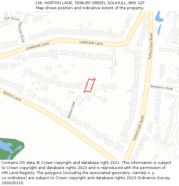 136, NORTON LANE, TIDBURY GREEN, SOLIHULL, B90 1QT: Location map and indicative extent of plot