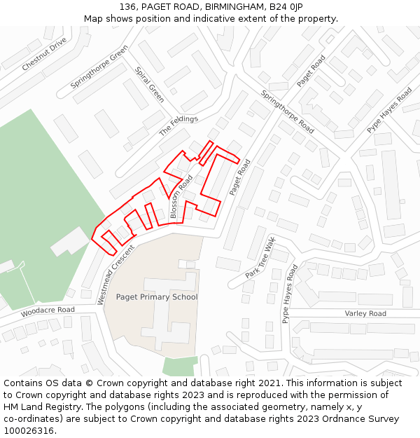 136, PAGET ROAD, BIRMINGHAM, B24 0JP: Location map and indicative extent of plot