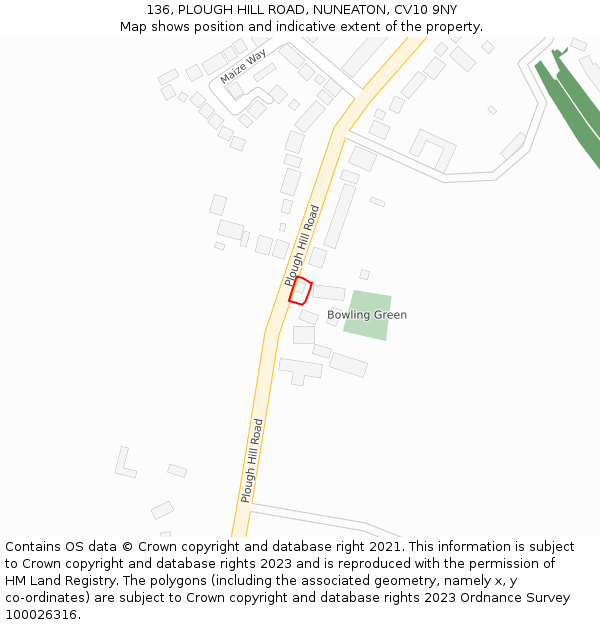 136, PLOUGH HILL ROAD, NUNEATON, CV10 9NY: Location map and indicative extent of plot