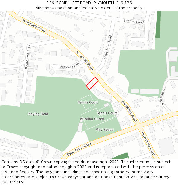 136, POMPHLETT ROAD, PLYMOUTH, PL9 7BS: Location map and indicative extent of plot
