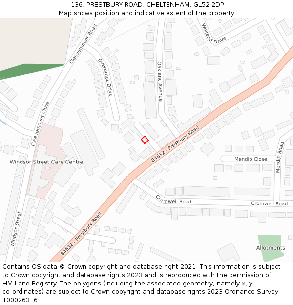 136, PRESTBURY ROAD, CHELTENHAM, GL52 2DP: Location map and indicative extent of plot