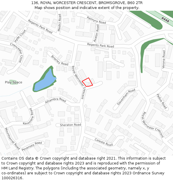 136, ROYAL WORCESTER CRESCENT, BROMSGROVE, B60 2TR: Location map and indicative extent of plot