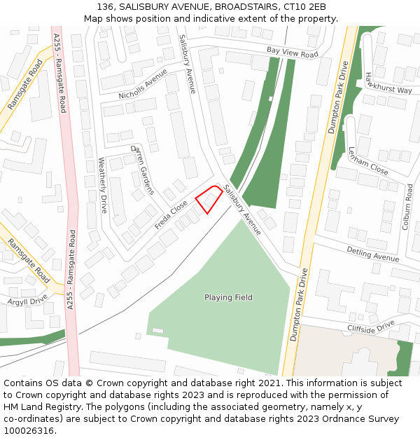 136, SALISBURY AVENUE, BROADSTAIRS, CT10 2EB: Location map and indicative extent of plot