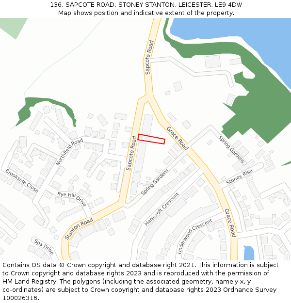 136, SAPCOTE ROAD, STONEY STANTON, LEICESTER, LE9 4DW: Location map and indicative extent of plot