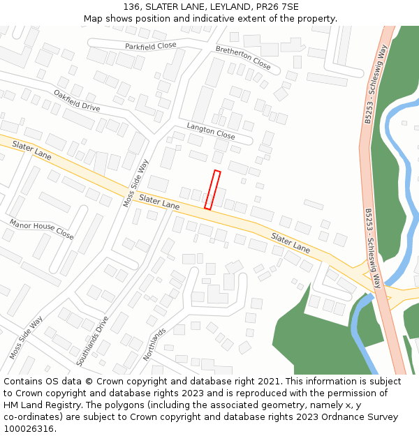 136, SLATER LANE, LEYLAND, PR26 7SE: Location map and indicative extent of plot