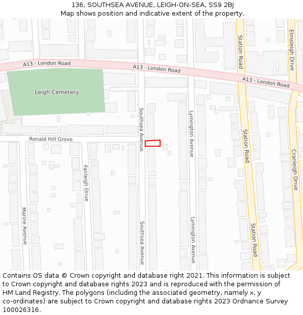 136, SOUTHSEA AVENUE, LEIGH-ON-SEA, SS9 2BJ: Location map and indicative extent of plot