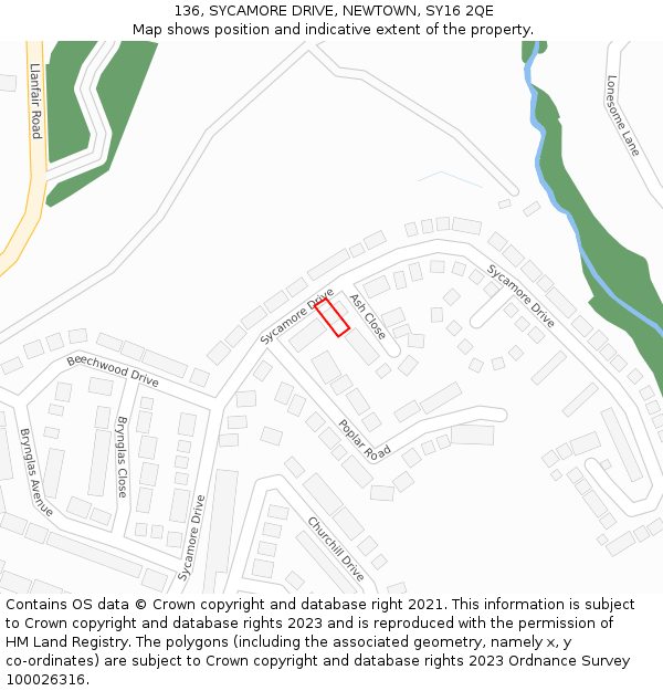 136, SYCAMORE DRIVE, NEWTOWN, SY16 2QE: Location map and indicative extent of plot