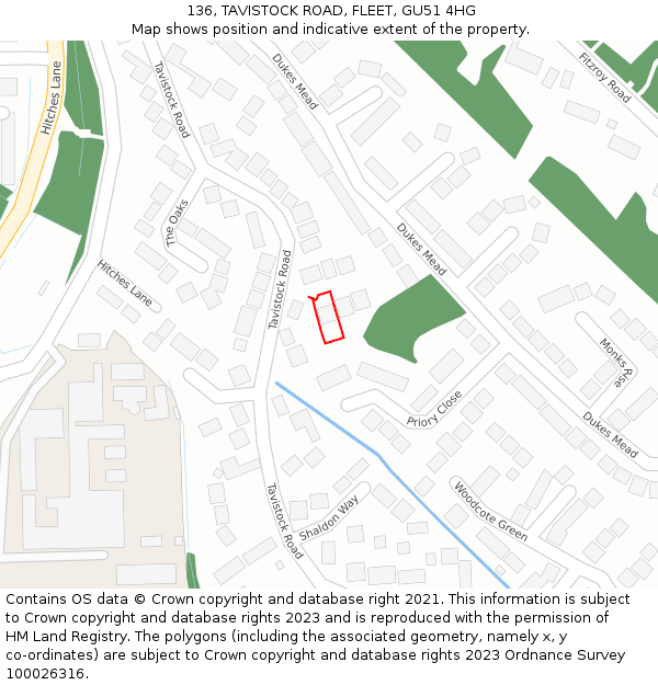 136, TAVISTOCK ROAD, FLEET, GU51 4HG: Location map and indicative extent of plot