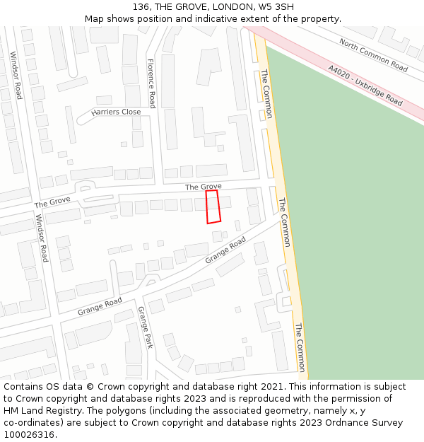 136, THE GROVE, LONDON, W5 3SH: Location map and indicative extent of plot