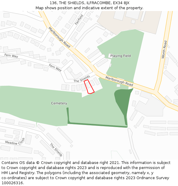 136, THE SHIELDS, ILFRACOMBE, EX34 8JX: Location map and indicative extent of plot