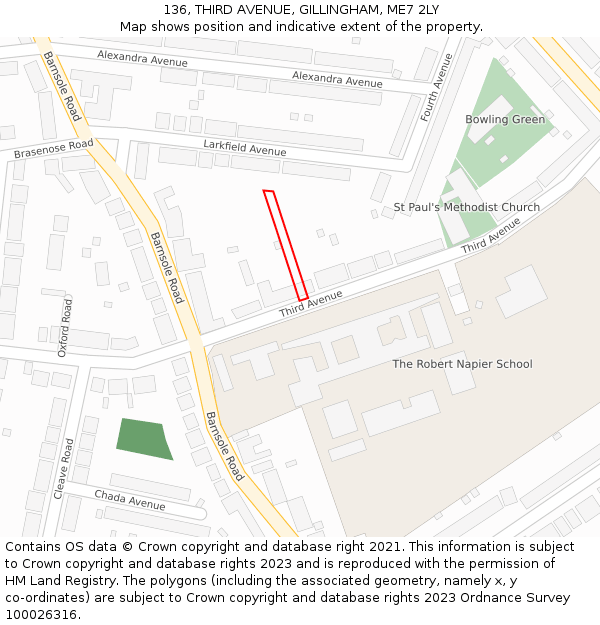 136, THIRD AVENUE, GILLINGHAM, ME7 2LY: Location map and indicative extent of plot