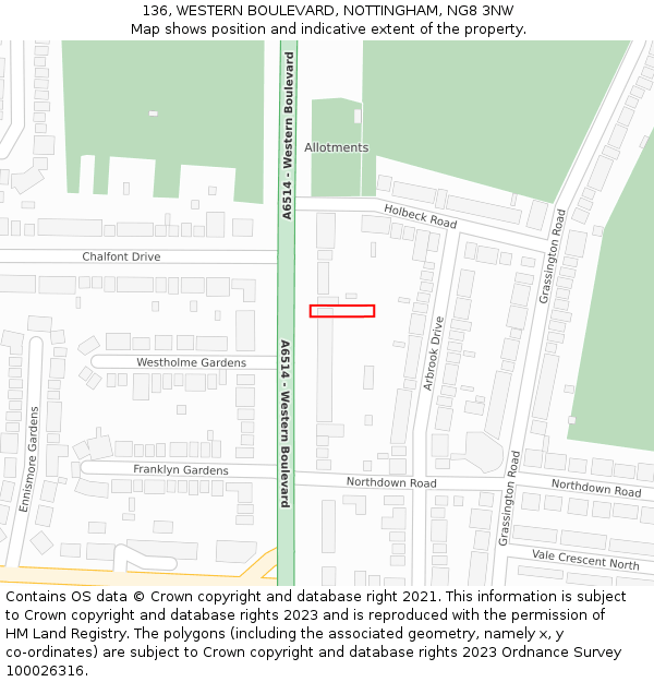 136, WESTERN BOULEVARD, NOTTINGHAM, NG8 3NW: Location map and indicative extent of plot