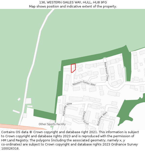 136, WESTERN GAILES WAY, HULL, HU8 9FG: Location map and indicative extent of plot
